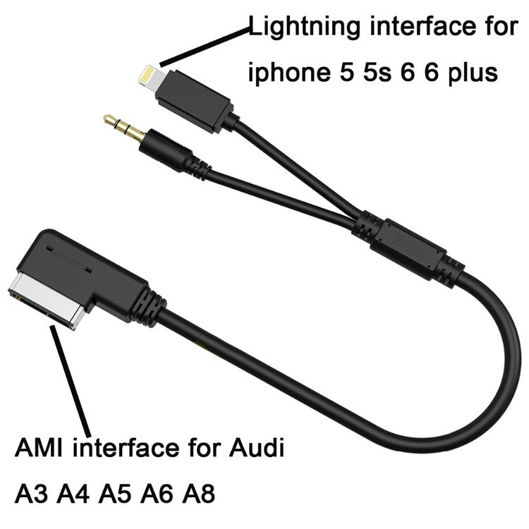 AMI MDI Audio Aux Cable Adapter 3.5mm Earphone Port with Lightning Charger Wire for Audi A3 A4 A5 A6 A8 Q5 Q7