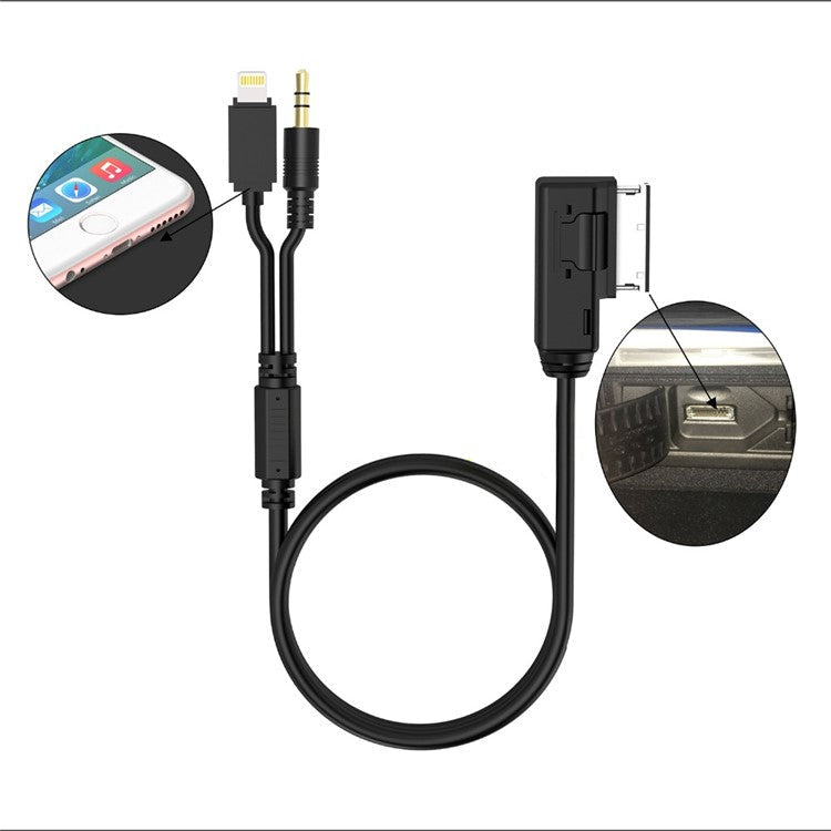 AMI MDI Audio Aux Cable Adapter 3.5mm Earphone Port with Lightning Charger Wire for Audi A3 A4 A5 A6 A8 Q5 Q7