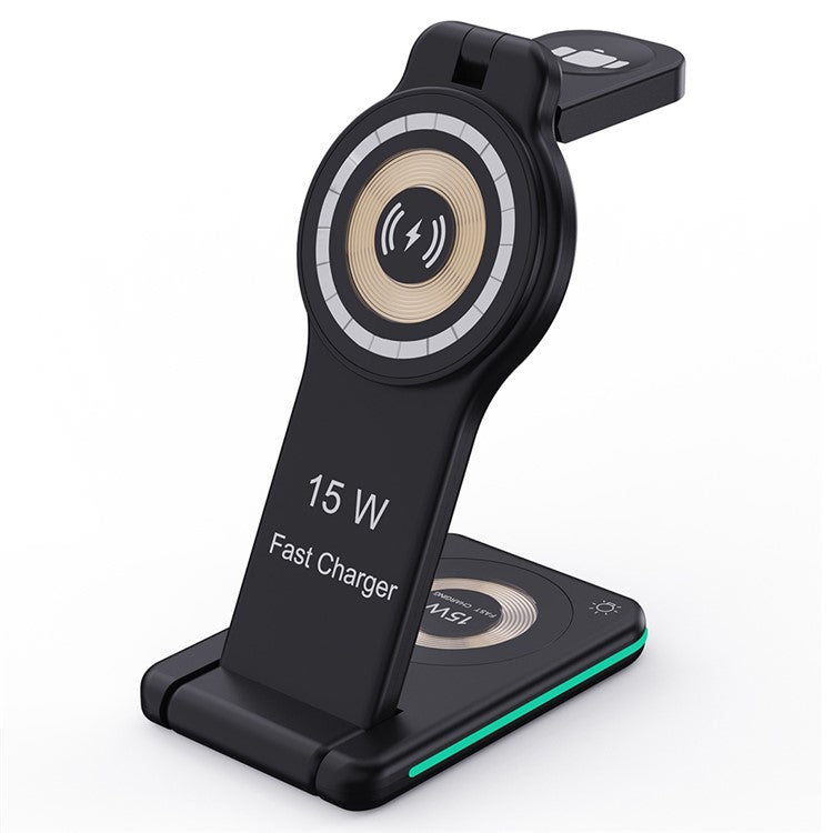 H60 Foldable Night Light Magnetic Wireless Charger for iPhone 12-15 Series / iWatch / AirPods Charging Stand