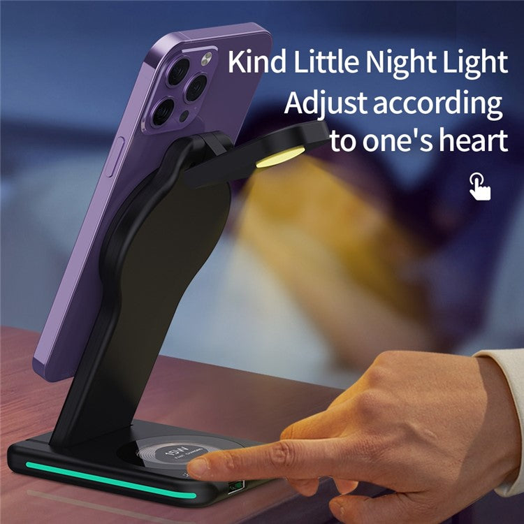 H60 Foldable Night Light Magnetic Wireless Charger for iPhone 12-15 Series / iWatch / AirPods Charging Stand