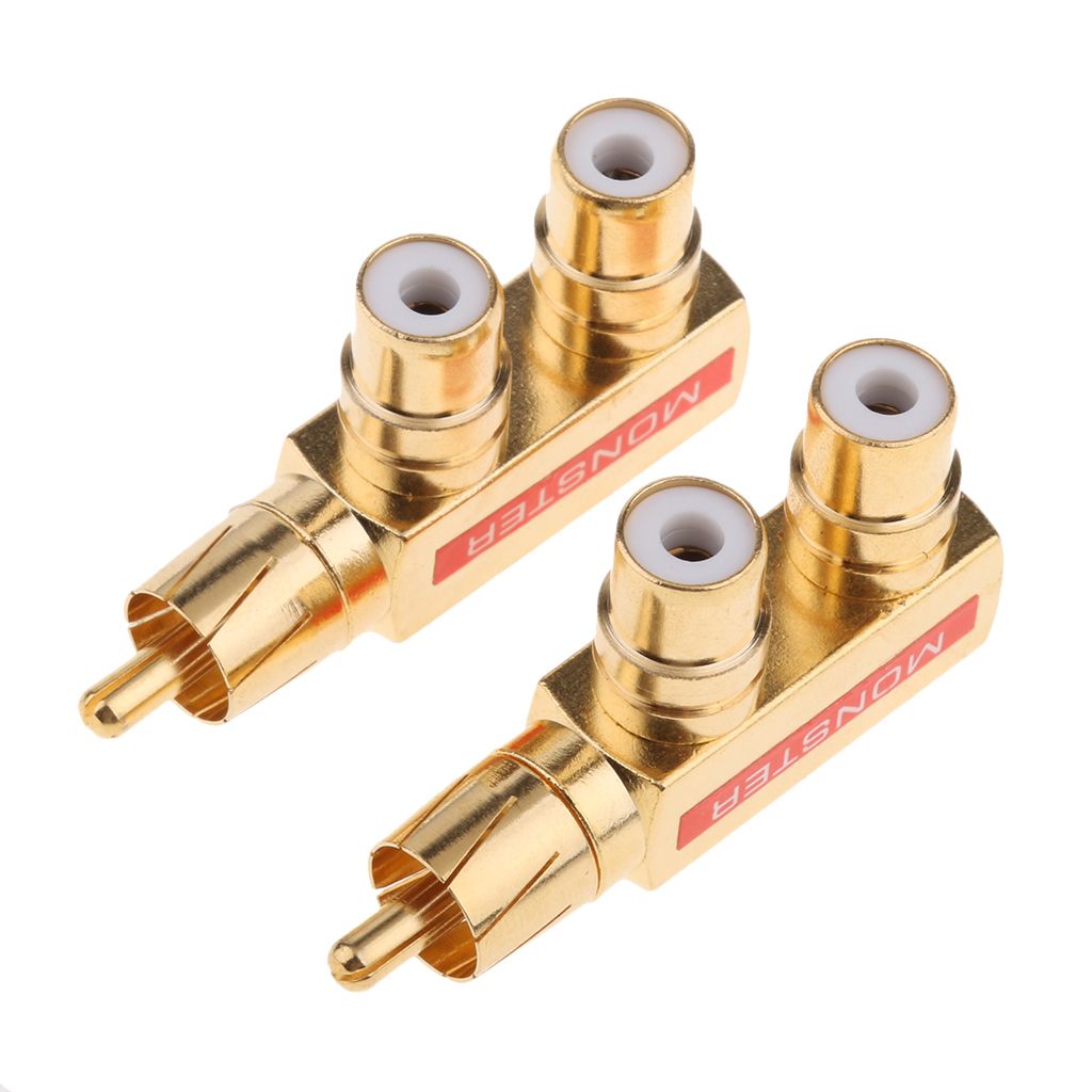 RCA Splitter RCA Male to 2 RCA Female Right Angle Plug Splitter Adapters M/F (Gold-Plated)Metal Connector 2Piece