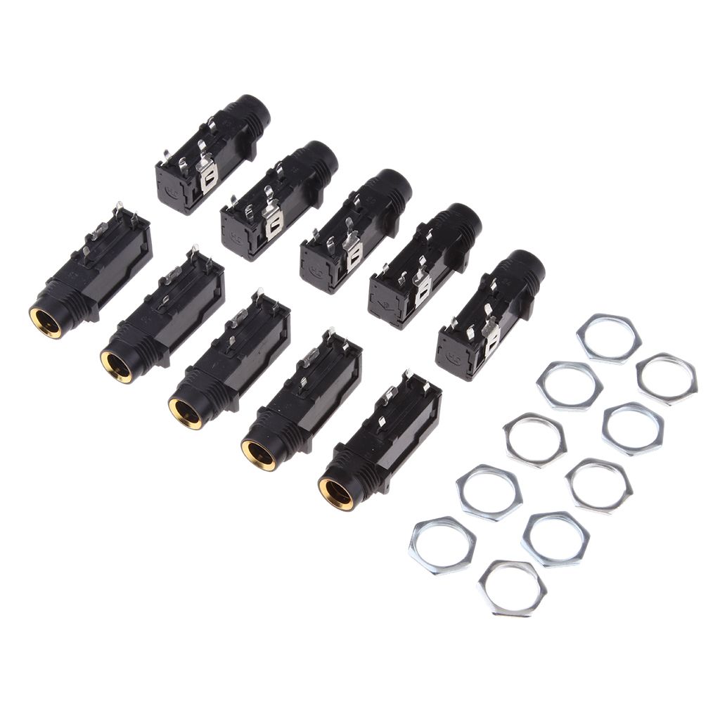 10Pieces 1/4" 6.35 Mm Stereo Audio Microphone Female Socket Jack Connector