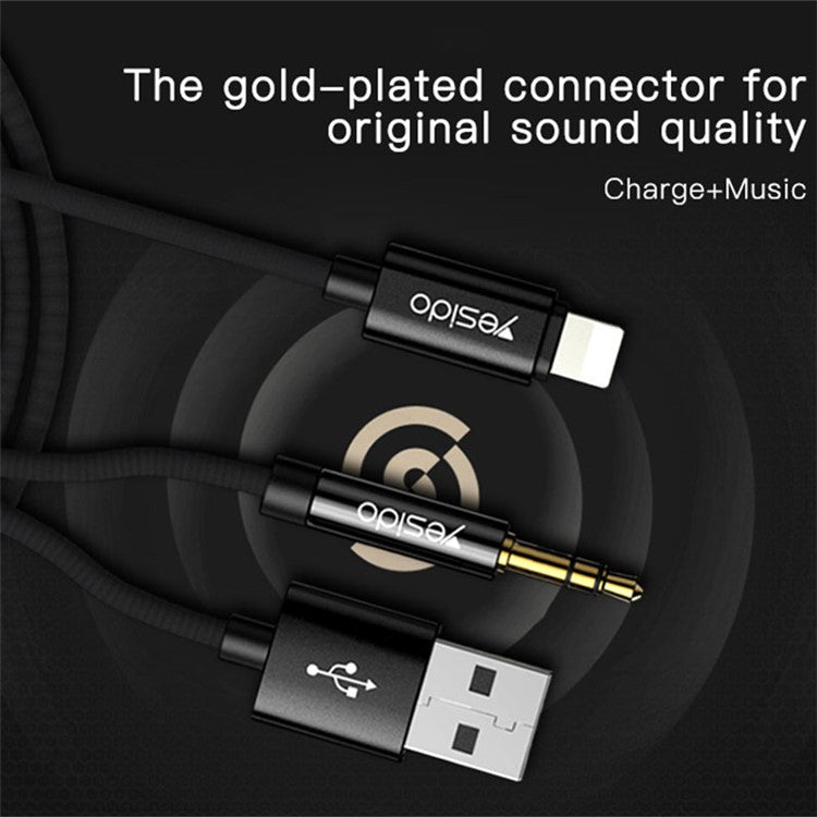 YESIDO YAU18 Charging Audio Cable 2 in 1 Lightning to 3.5mm Aux Cord Works with Car Stereo Speaker Headphone