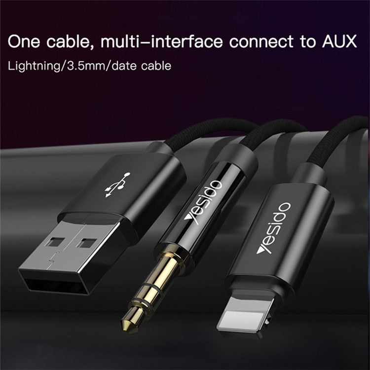 YESIDO YAU18 Charging Audio Cable 2 in 1 Lightning to 3.5mm Aux Cord Works with Car Stereo Speaker Headphone