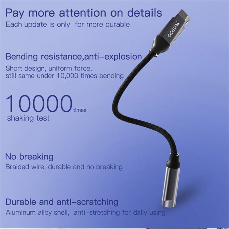 YESIDO YAU19 Type C to 3.5mm Female Headphone Jack Adapter USB C to Aux Audio Dongle Cable