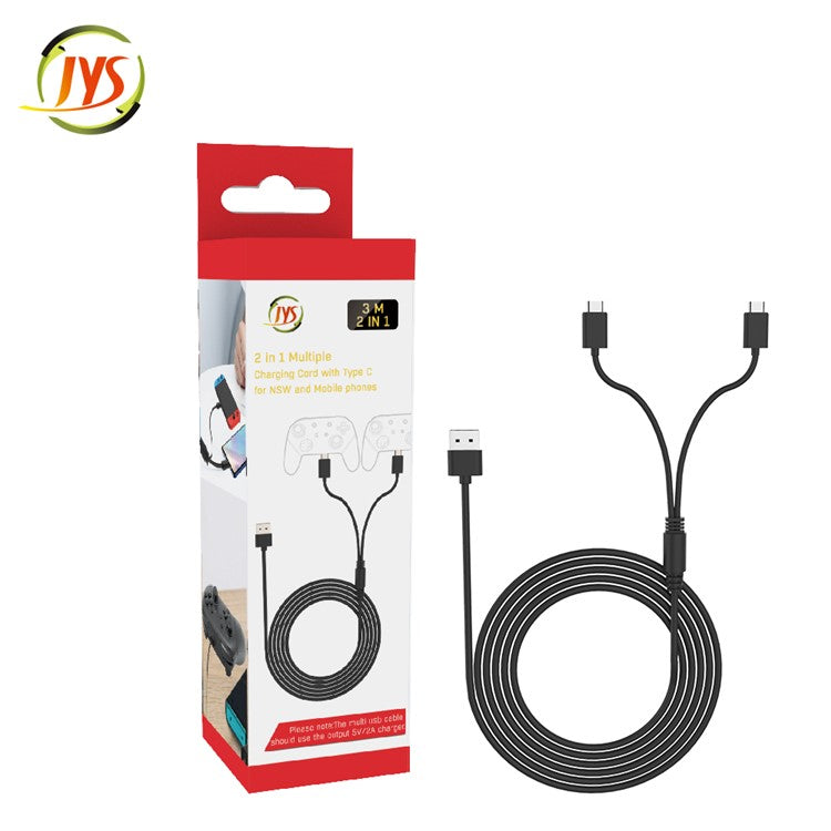 JYS 3M Type-C Double-head Split Charging Cable for PS5 / Xbox Series X / Nintendo Switch Controller