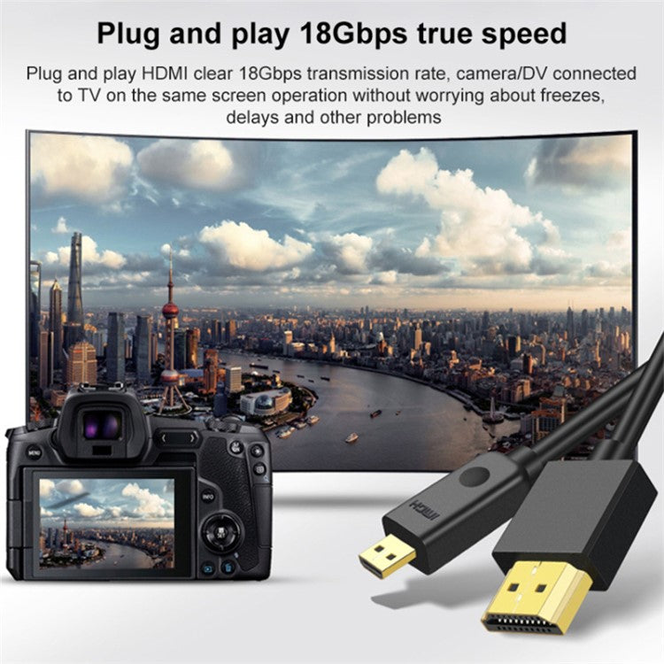 0.3m Micro HDMI Male to HDMI Male Cable 4K HD Video Transfer TV Projector Connection Cord - Black