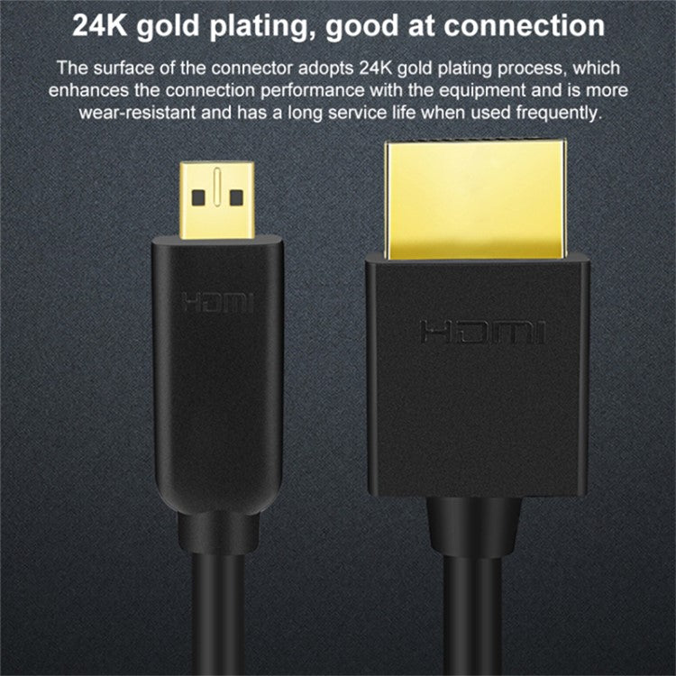0.3m Micro HDMI Male to HDMI Male Cable 4K HD Video Transfer TV Projector Connection Cord - Black