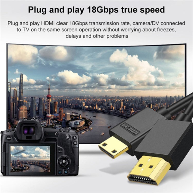 1m HDMI Male to Mini HDMI Male 4K HD Video Transfer Cable TV Projector Connection Cord - Black