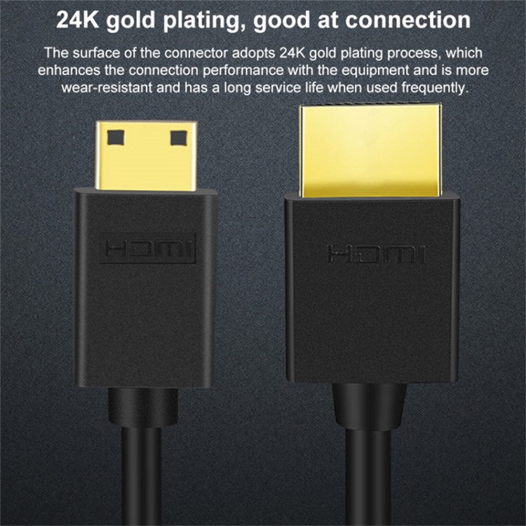1m HDMI Male to Mini HDMI Male 4K HD Video Transfer Cable TV Projector Connection Cord - Black