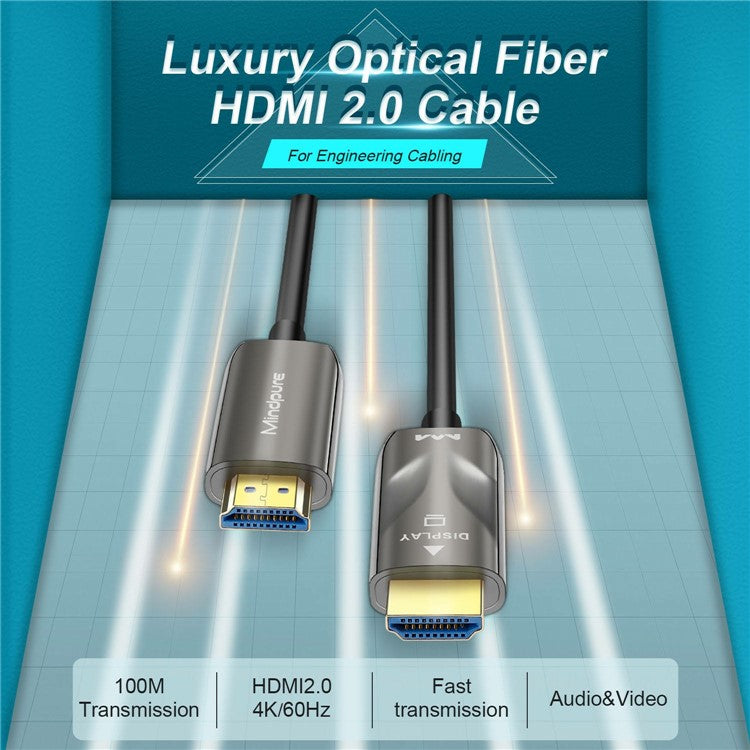 MINDPURE HD006 20m HDMI 2.0 Fiber Optic Cable 4K 60Hz 3D Visual Effects Video Connection Cable - Grey