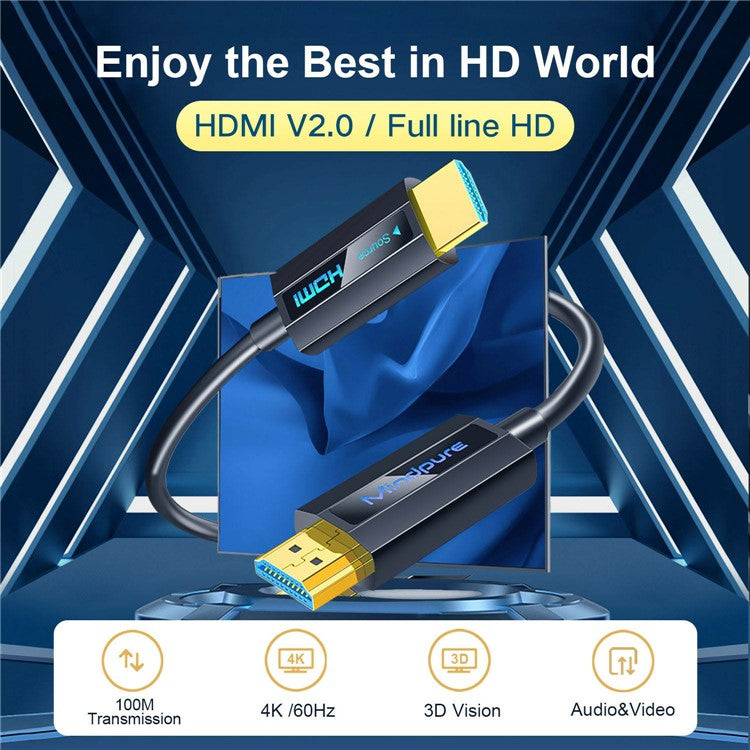 MINDPURE HD011 15m 4K / 60Hz High Speed HDMI 2.0 Male to Male Cable for Laptops Monitors, Bright Black