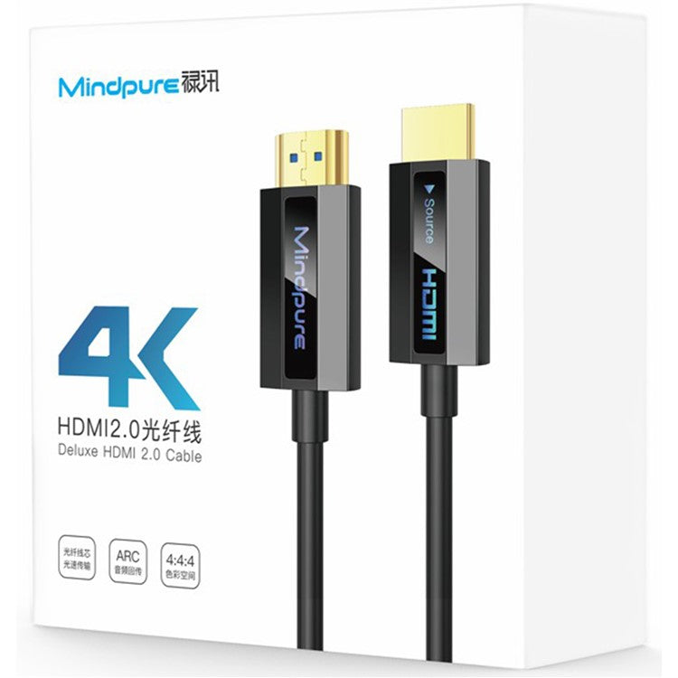 MINDPURE HD011 15m 4K / 60Hz High Speed HDMI 2.0 Male to Male Cable for Laptops Monitors, Bright Black