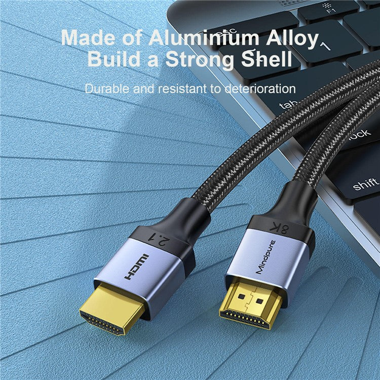 MINDPURE HD009 2m HDMI 2.1 Male to Male Braided Cable Support 8K / 60Hz 4K / 144Hz for Laptop PC Monitor