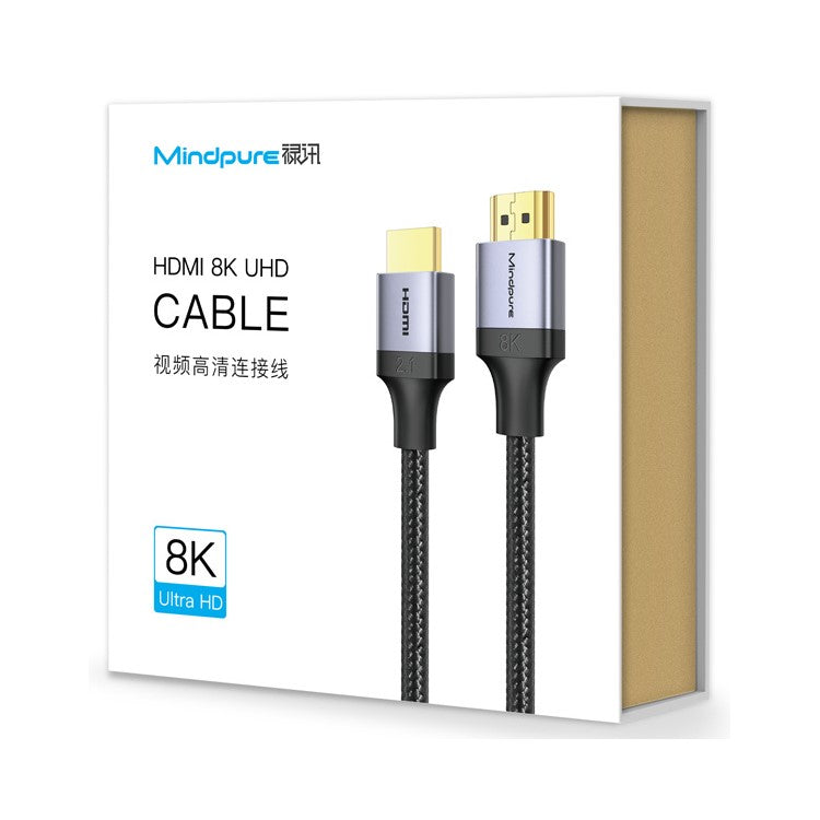 MINDPURE HD009 2m HDMI 2.1 Male to Male Braided Cable Support 8K / 60Hz 4K / 144Hz for Laptop PC Monitor