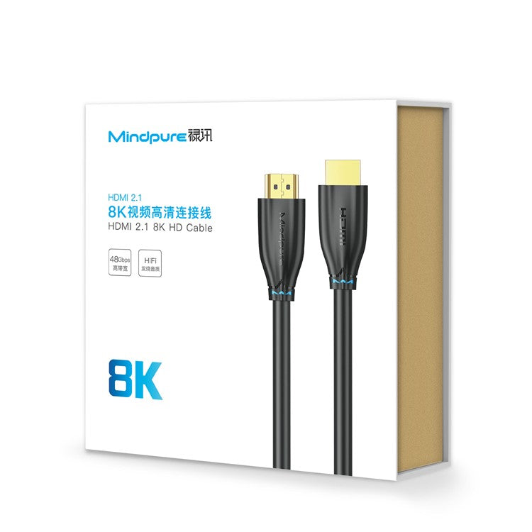 MINDPURE HD007 1m 48Gbps HDMI 2.1 Male to Male Cable PVC Cord Support 8K / 60Hz 4K / 144Hz, Professional Version