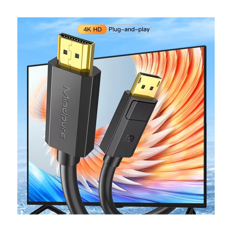 MINDPURE AD029 2m DP to HDMI 1.4 Cord 4K / 30Hz Gold Plated Male to Male PVC Cable