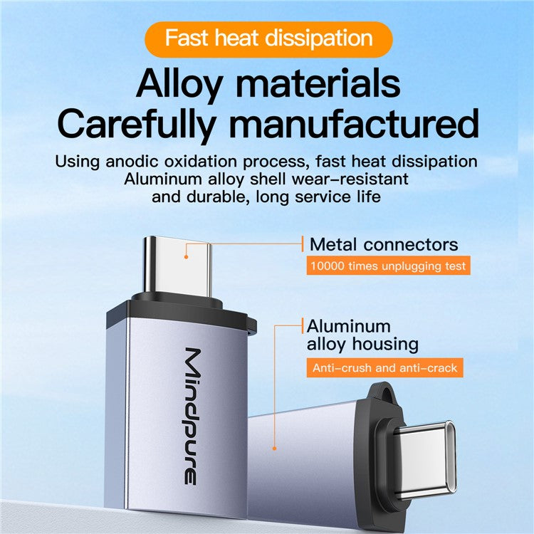 MINDPURE USB 3.2 Gen2 / Type-C Mini Converter OTG Adapter with Anti-loss Lanyard - AD55 / USB to Type-C