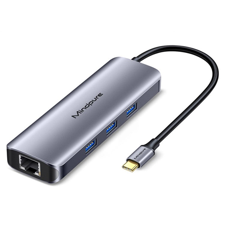 MINDPURE HU010 8-in-1 USB-C Hub Aluminum Alloy Laptop Docking Station, USB3.0x3+HD+PD+SD+TF+RJ45