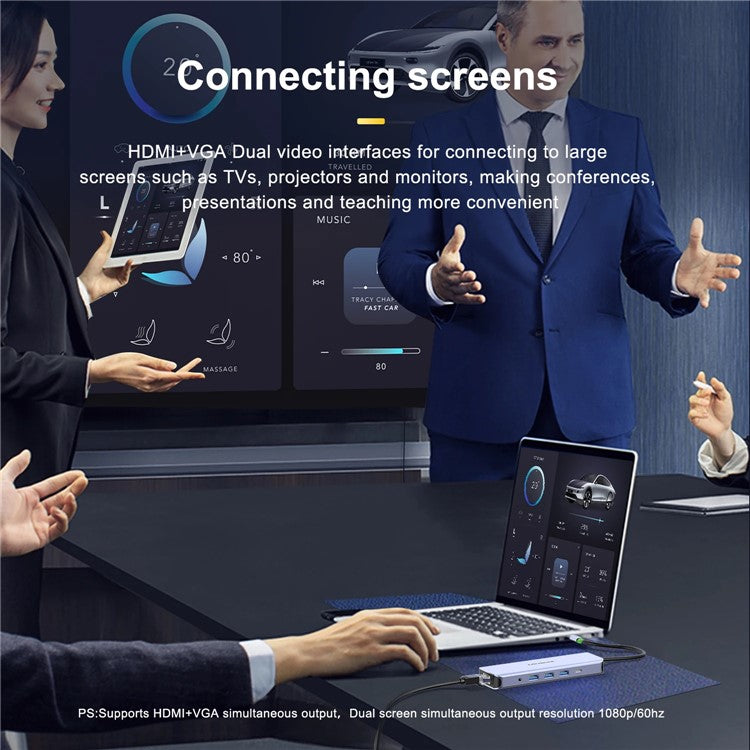 MINDPURE HU010 8-in-1 USB-C Hub Aluminum Alloy Laptop Docking Station, USB3.0x3+HD+PD+SD+TF+RJ45