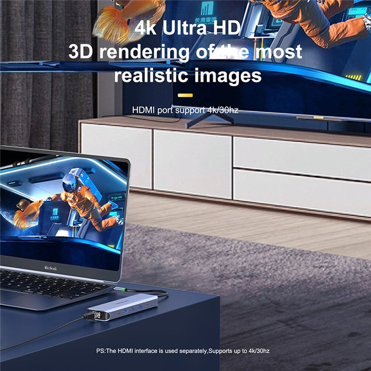 MINDPURE HU012 11-in-1 Multi-Function Docking Station Laptop USB-C Hub, USB3.0x3+3.5mm AV+PD+HDx2+VGA+SD+TF+RJ45