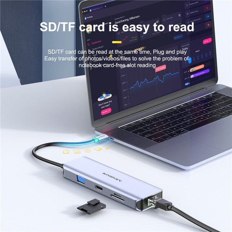 MINDPURE HU012 11-in-1 Multi-Function Docking Station Laptop USB-C Hub, USB3.0x3+3.5mm AV+PD+HDx2+VGA+SD+TF+RJ45