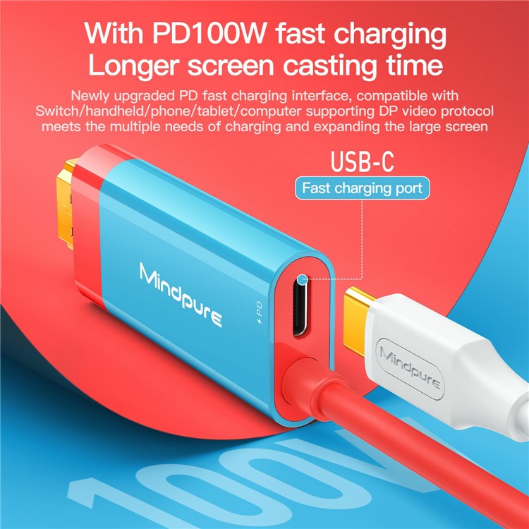 MINDPURE AD061 2m Type-C to HDMI 4K 30Hz HD Video Converter Cable - Red+Blue