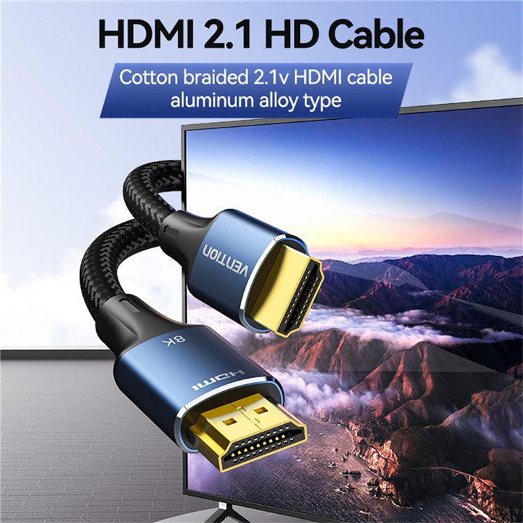 VENTION ALGLH 2m HDMI-A Male to Male 8K HD Cable Aluminum Alloy Cotton Braided HDMI Wire - Blue
