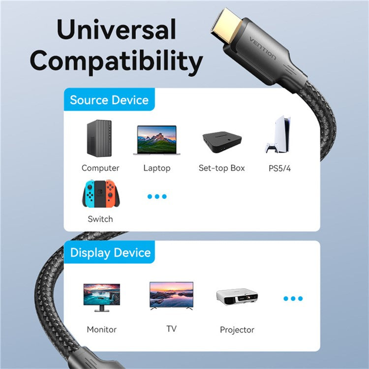 VENTION ALLBJ 5m HDMI-A Male to Male 4K HD Video Cable Cotton Mesh Braided HDMI Cord - Black