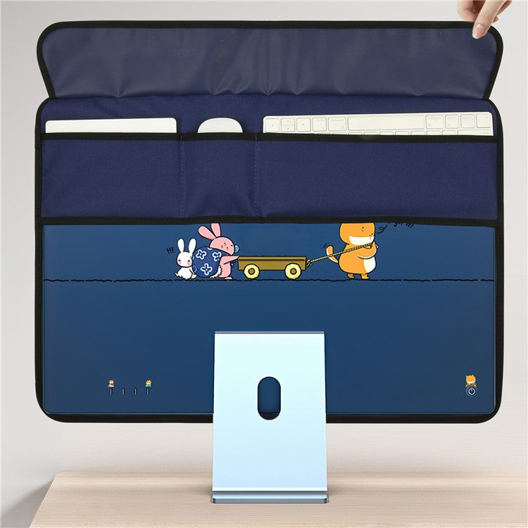 TXESIGN For iMac 24-Inch Computer Monitor Display Screen Dust Cover PU Leather Storage Sleeve Protective Case - Dark Blue