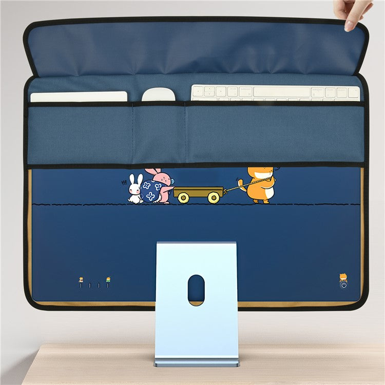 TXESIGN For iMac 24-Inch Computer Monitor Display Screen Dust Cover PU Leather Storage Sleeve Protective Case - Navy Blue