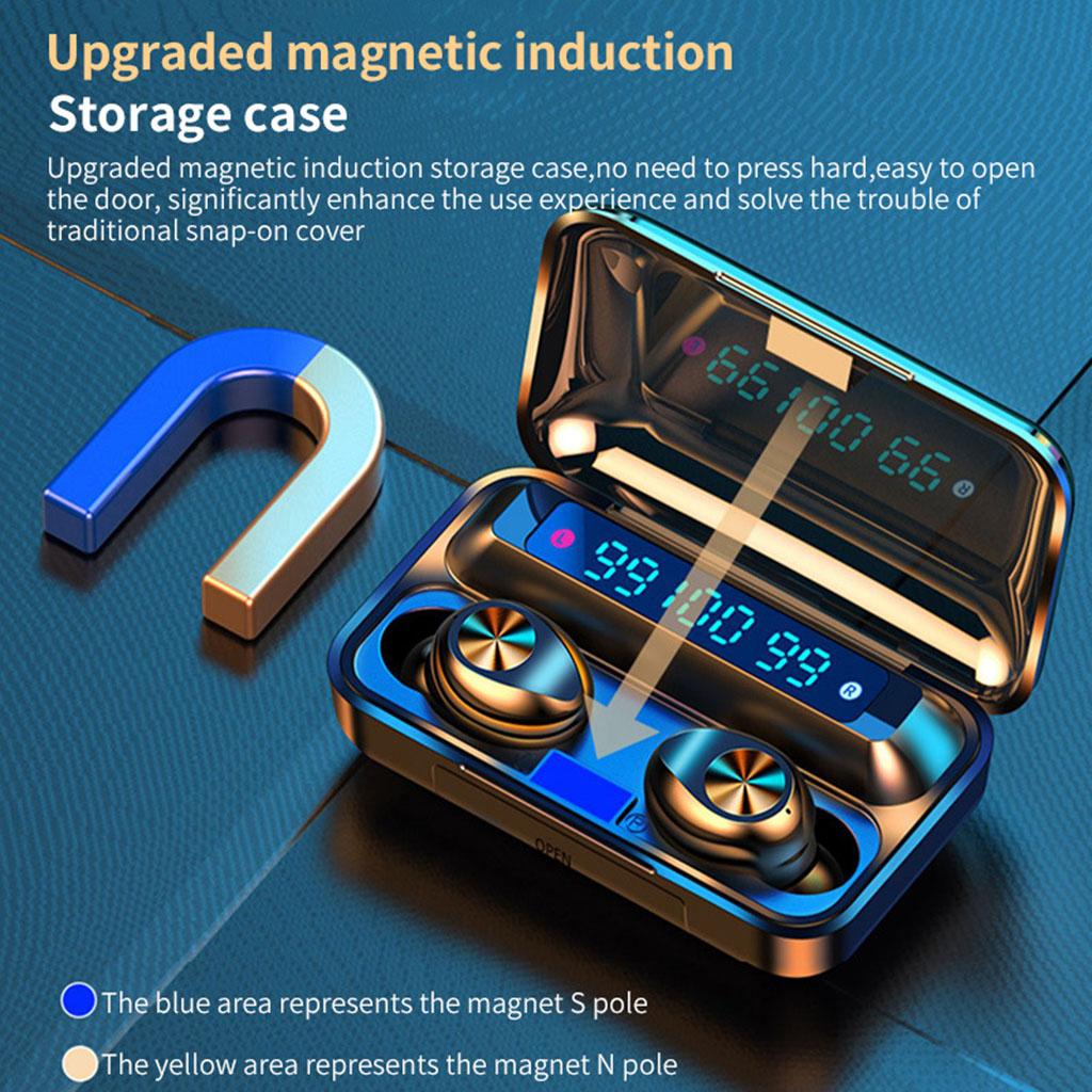 1 Pair Stereo Wireless Earbuds with 2000mAh LED Display Case Black