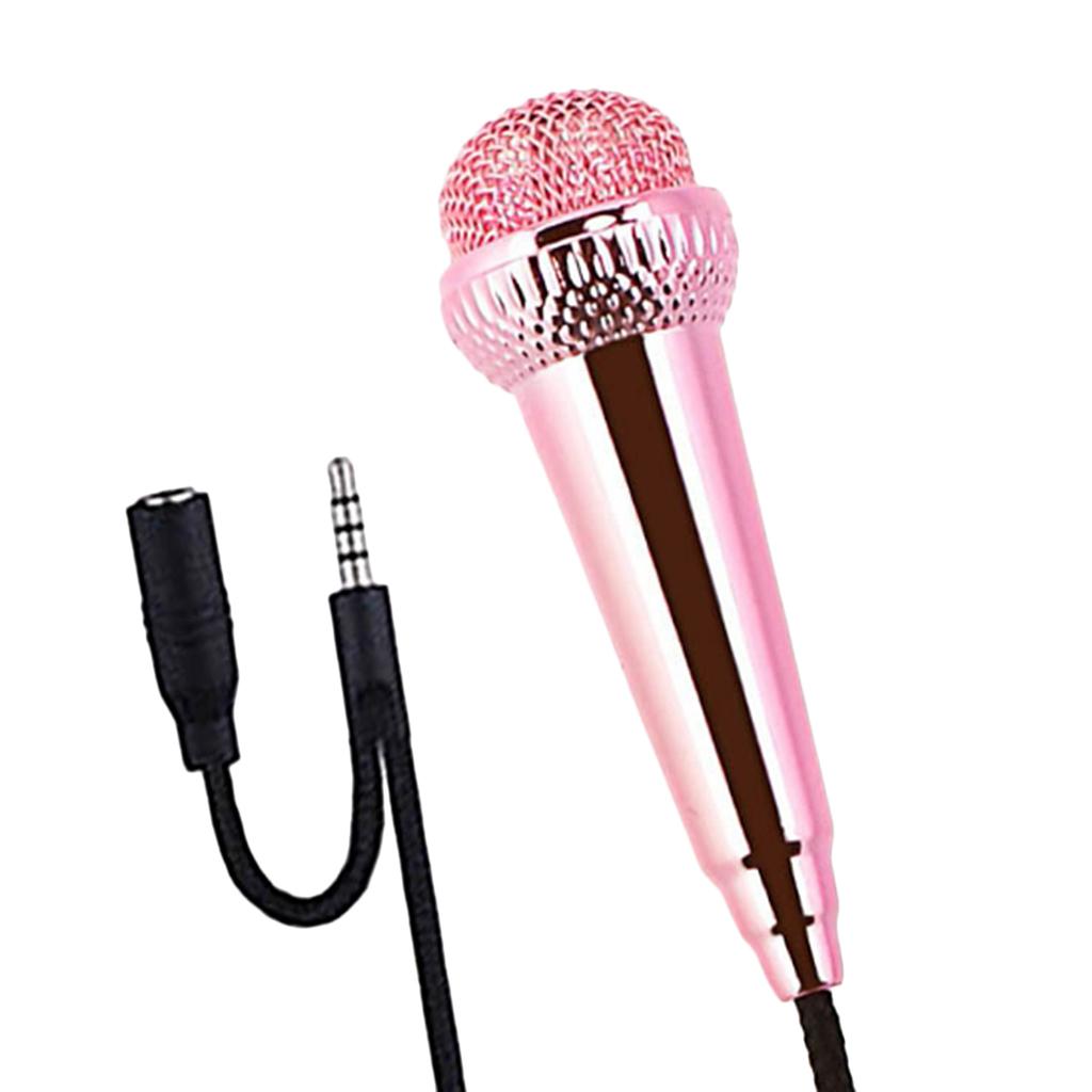 Portable 3.5mm Wired Mini Microphone Stereo Mic for Chatting Sing Rose Red