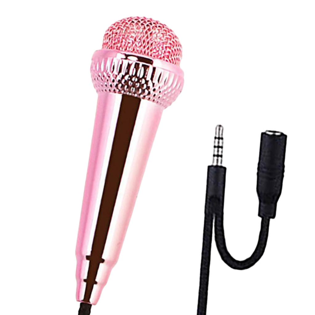 Portable 3.5mm Wired Mini Microphone Stereo Mic for Chatting Sing Rose Red