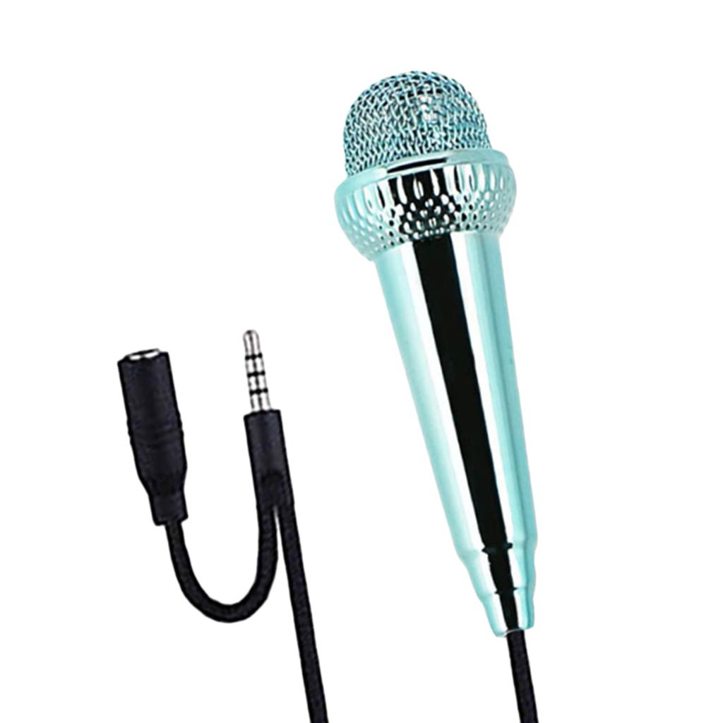 Portable 3.5mm Wired Mini Microphone Stereo Mic for Chatting Sing Light Blue