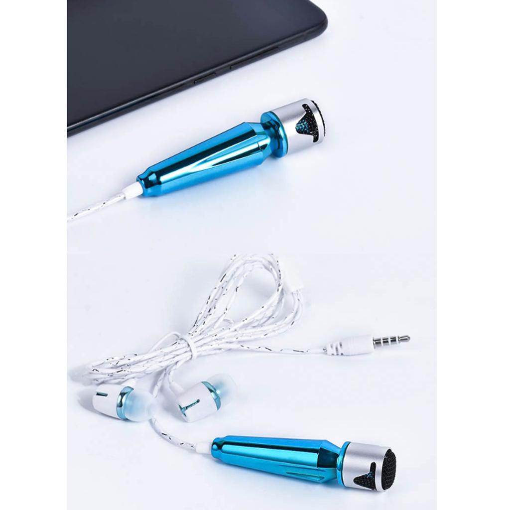 Portable Mini Wired Phone Stereo Microphone for Chatting Singing Blue