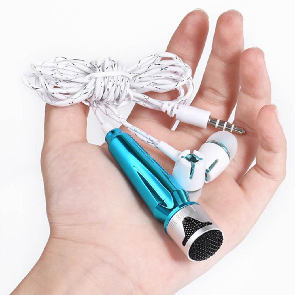 Portable Mini Wired Phone Stereo Microphone for Chatting Singing Blue