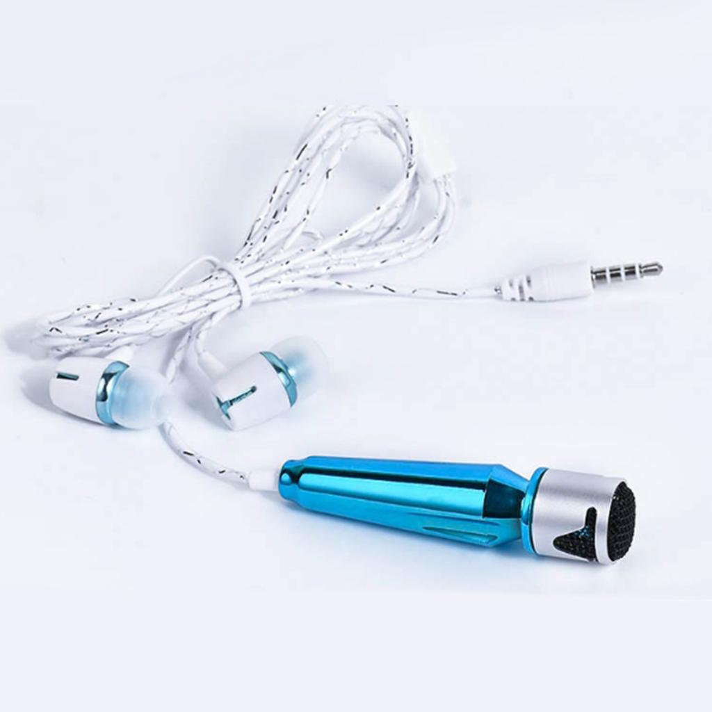 Portable Mini Wired Phone Stereo Microphone for Chatting Singing Blue
