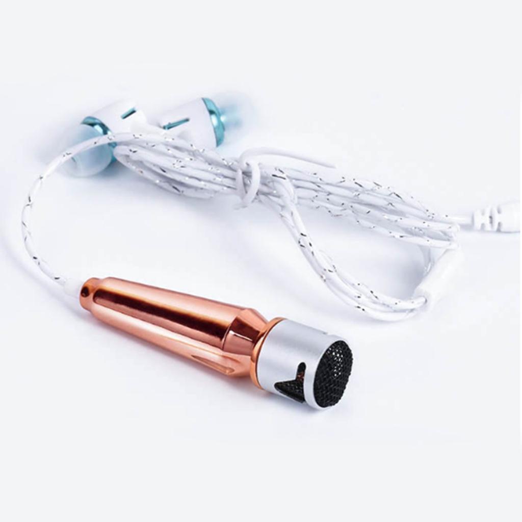 Portable Mini Wired Phone Stereo Microphone for Chatting Singing Rose Gold