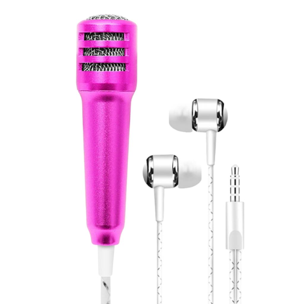 3.5mm Mini Microphone Mic Video Earphones Voice Recording Singing Rose Red