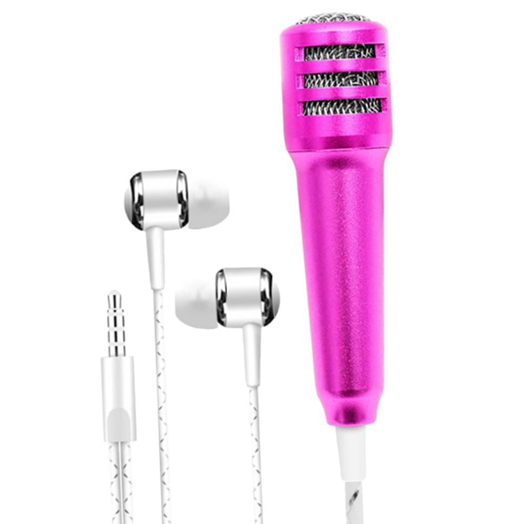 3.5mm Mini Microphone Mic Video Earphones Voice Recording Singing Rose Red