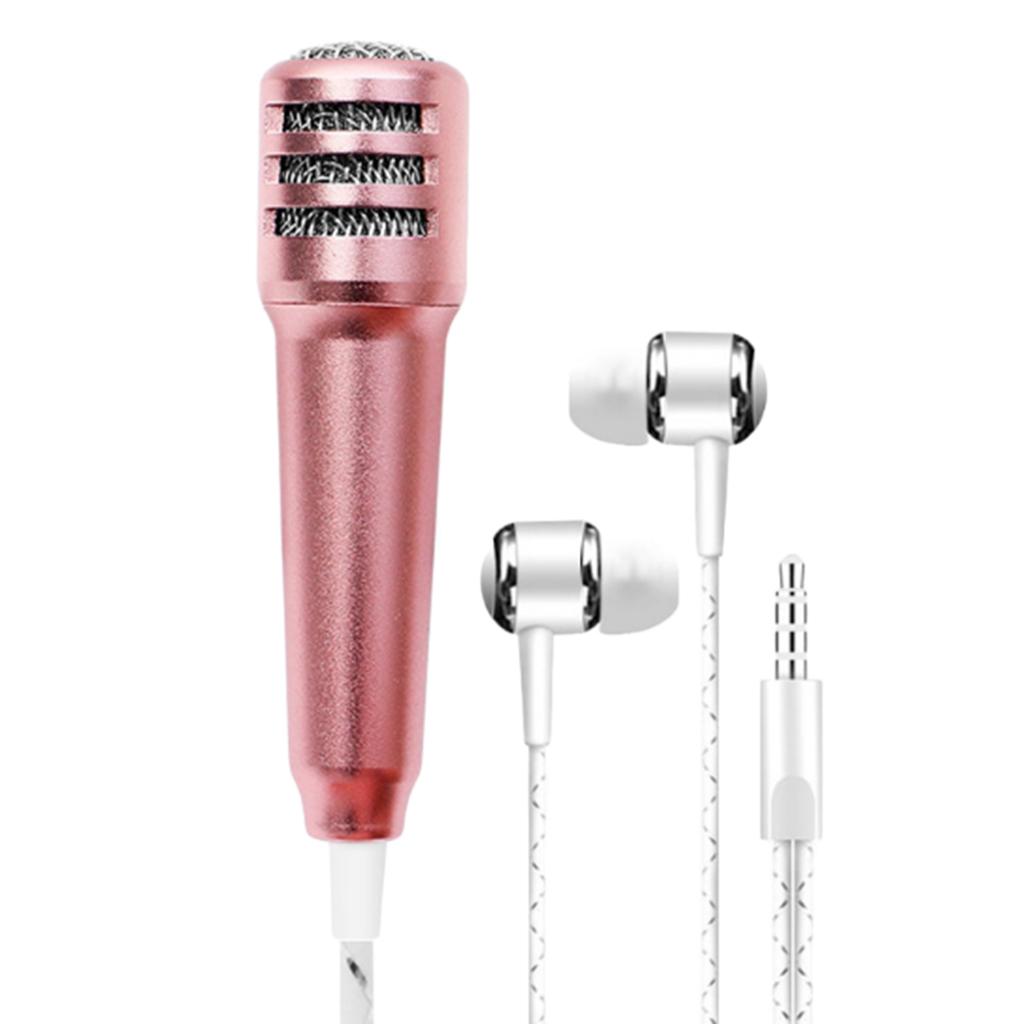 3.5mm Mini Microphone Mic Video Earphones Voice Recording Singing Rose Gold
