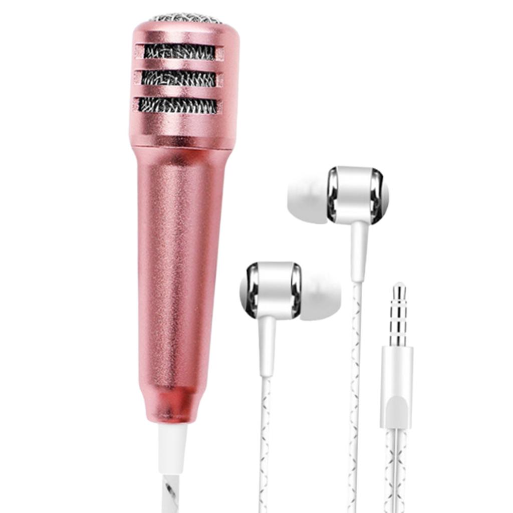 3.5mm Mini Microphone Mic Video Earphones Voice Recording Singing Rose Gold