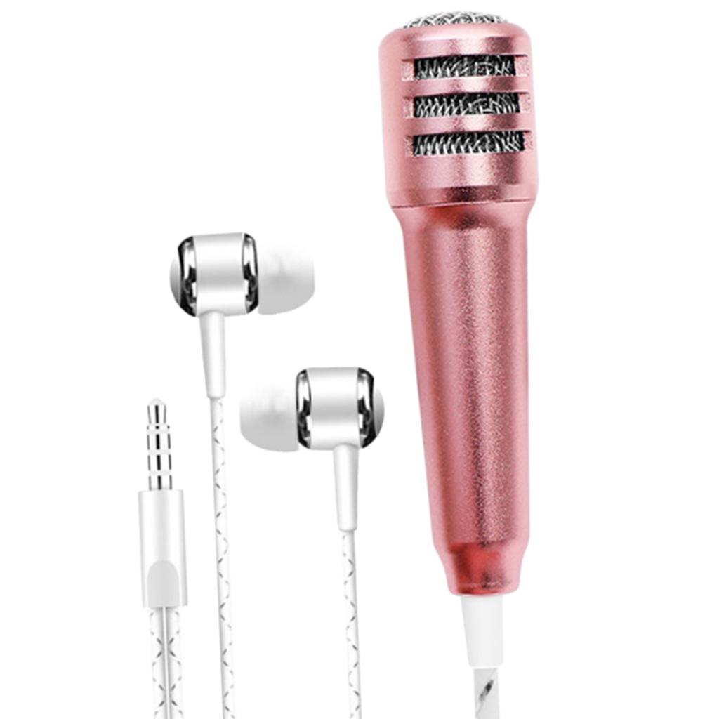 3.5mm Mini Microphone Mic Video Earphones Voice Recording Singing Rose Gold
