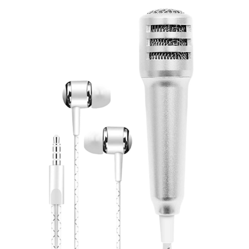 3.5mm Mini Microphone Mic Video Earphones Voice Recording Singing Silver