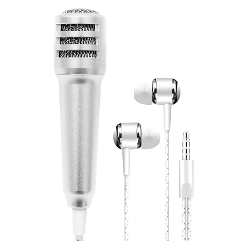 3.5mm Mini Microphone Mic Video Earphones Voice Recording Singing Silver