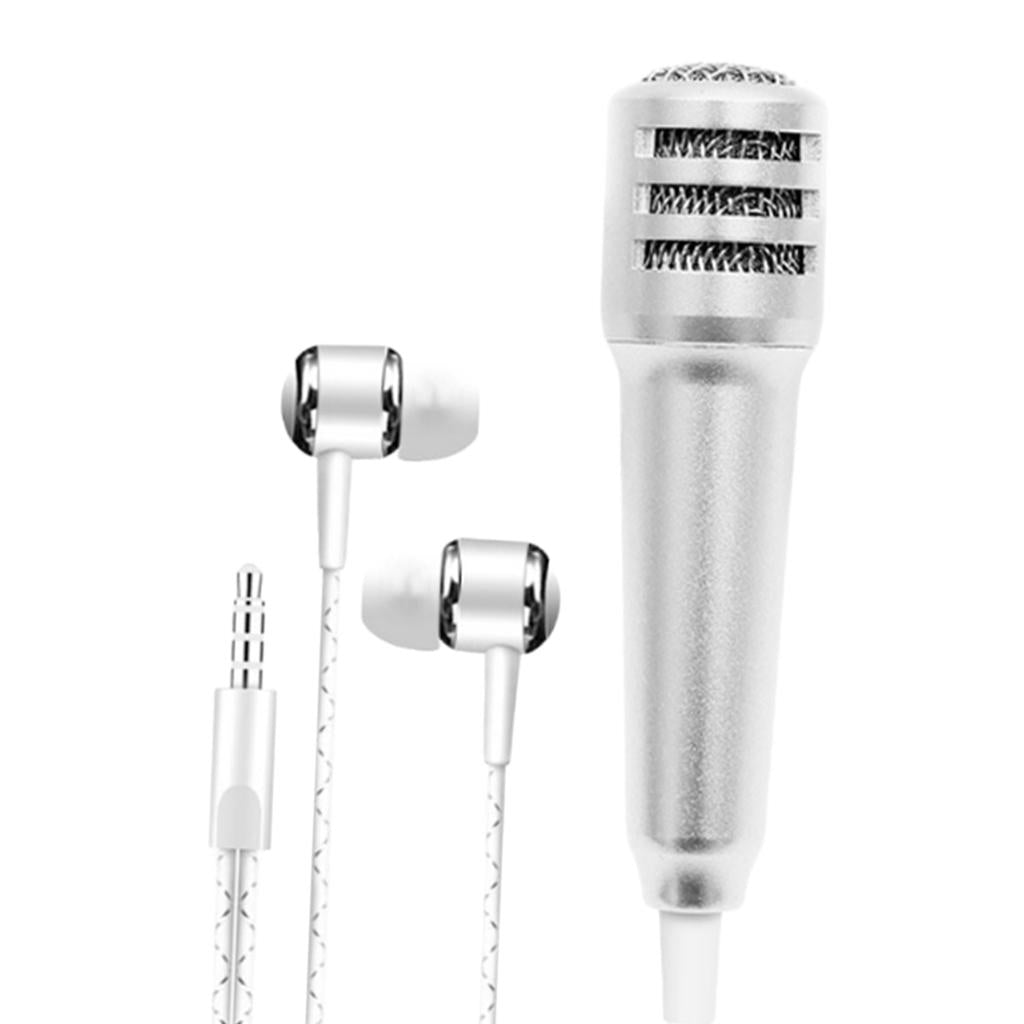 3.5mm Mini Microphone Mic Video Earphones Voice Recording Singing Silver