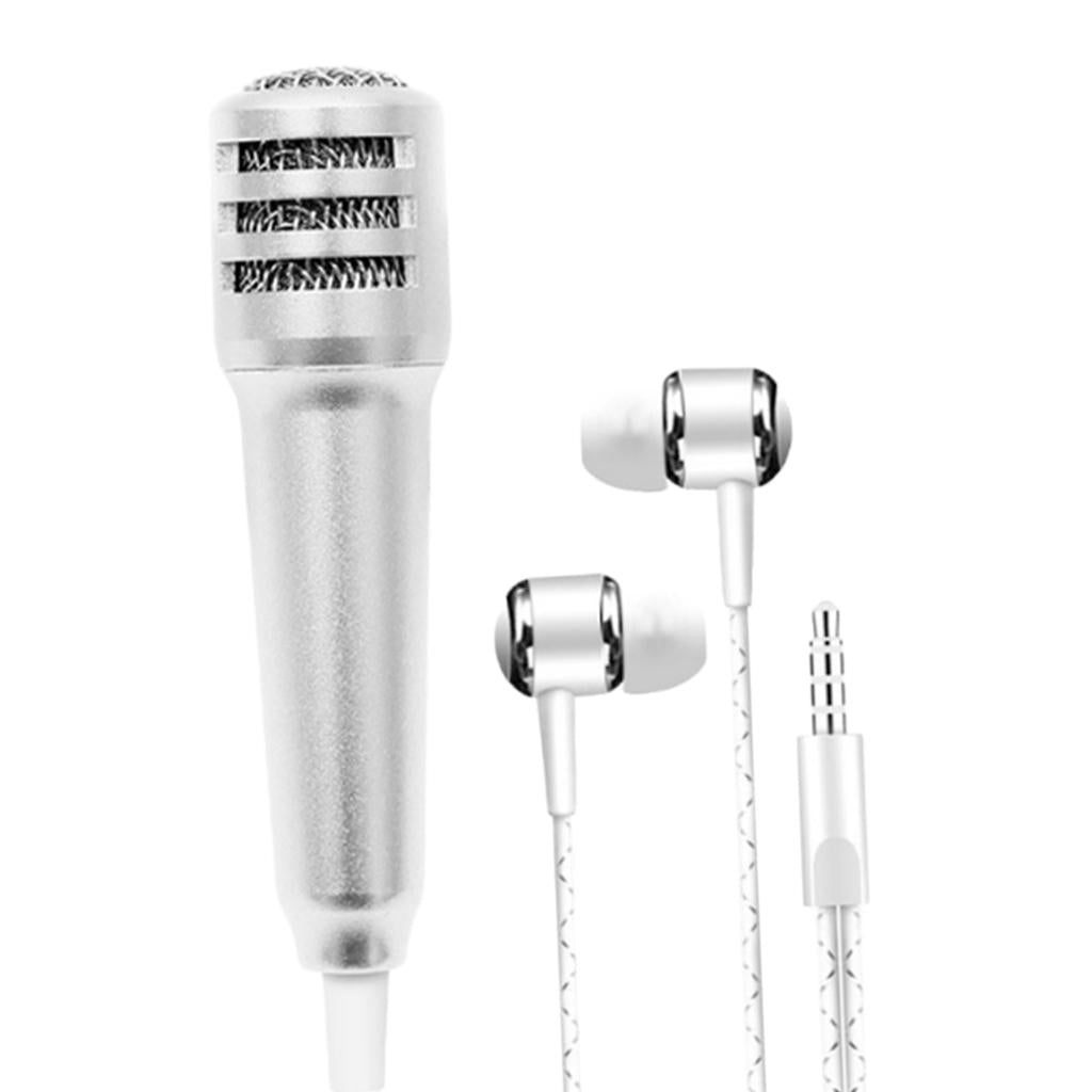 3.5mm Mini Microphone Mic Video Earphones Voice Recording Singing Silver