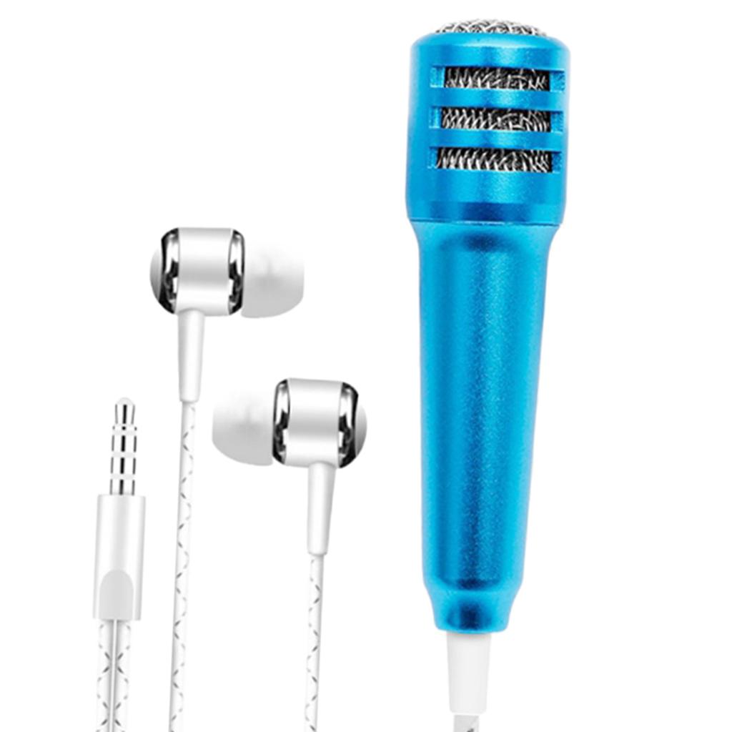 3.5mm Mini Microphone Mic Video Earphones Voice Recording Singing Blue