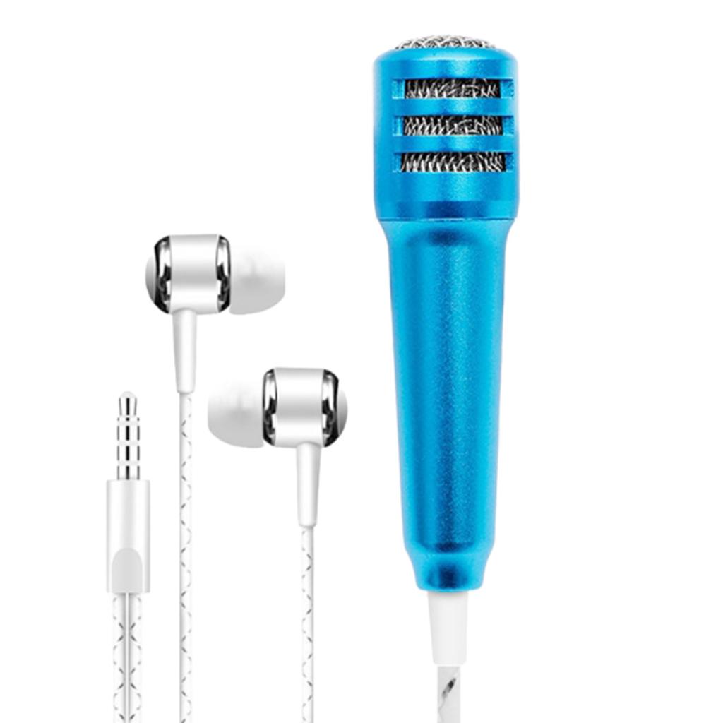 3.5mm Mini Microphone Mic Video Earphones Voice Recording Singing Blue